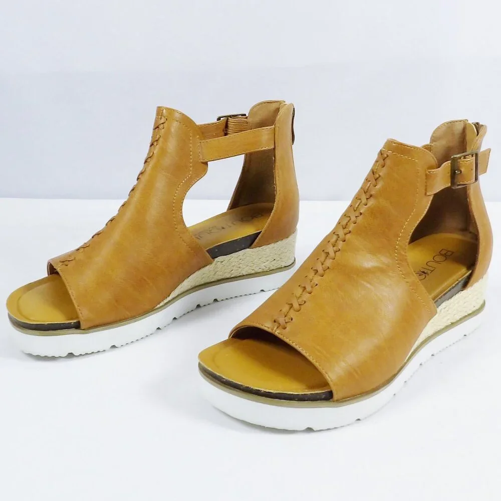 Corkys SUGAR CITY Espadrille Low Wedge Sandals Cognac Brown NIB Open Toe